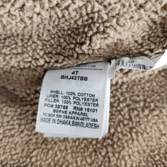 Berne Brown Hooded Jacket 4T Sherpa-Lined 100% Cotton Shell Warm Winter Coat - Picture 4 of 13